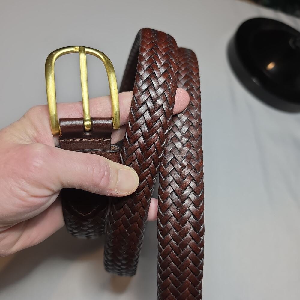Perry Ellis Portfolio Brown Braided Leather Belt Men's Size 44-110 Brass Buckle